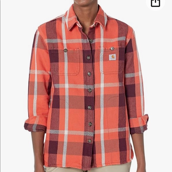 Carhartt Women‘s Loose Fit Heavyweight Twill Long Sleeve Plaid jacket size S - Picture 4 of 5